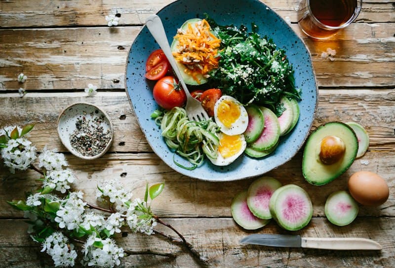 Fresh antioxidant fruit and salad meal